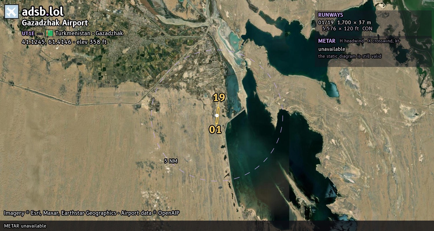 Satellite map with the runway layout of Gazadzhak Airport (UT1E)