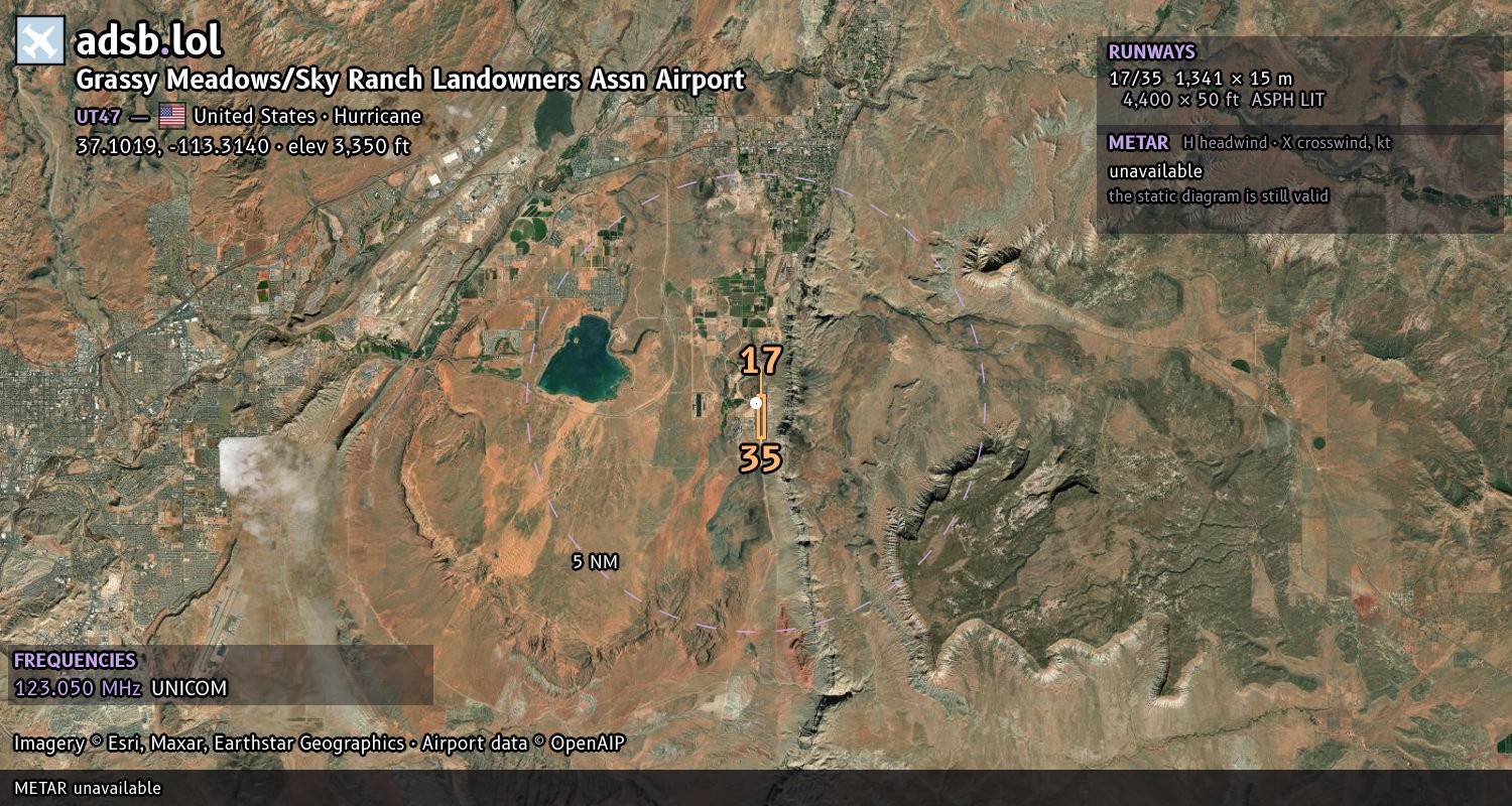 Satellite map with the runway layout of Grassy Meadows/Sky Ranch Landowners Assn Airport (UT47)