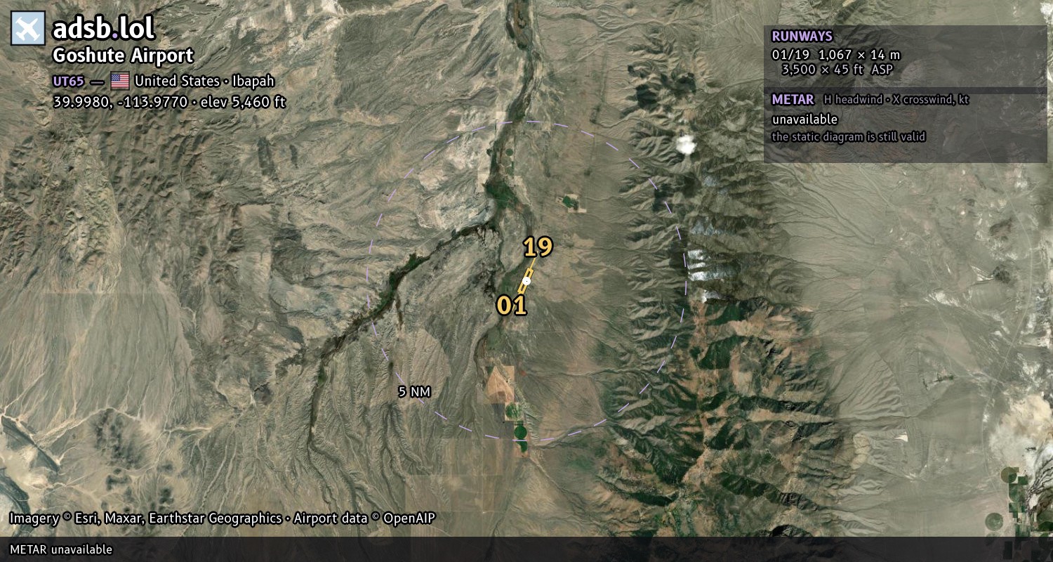 Satellite map with the runway layout of Goshute Airport (UT65)