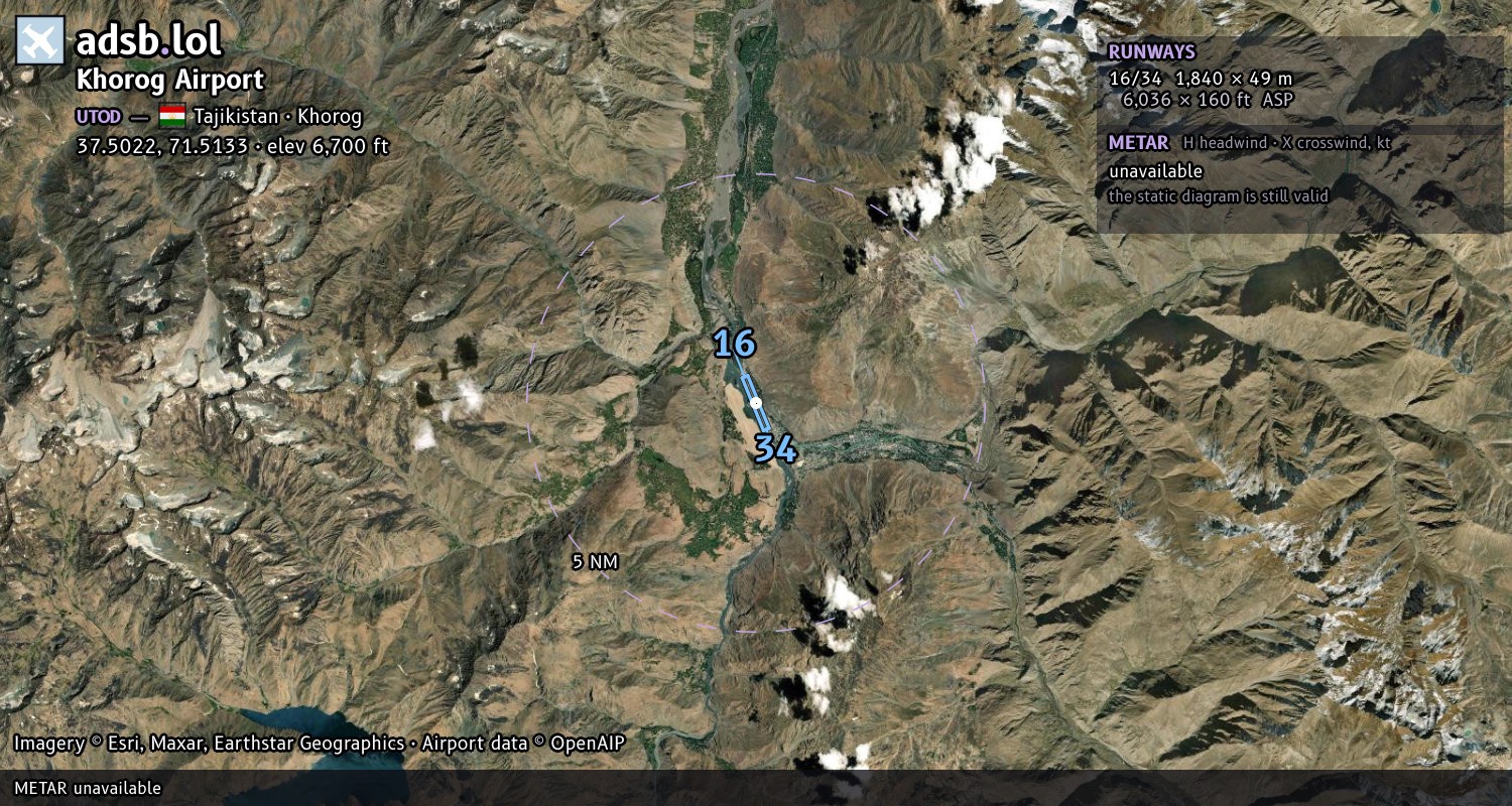 Satellite map with the runway layout of Khorog Airport (UTOD)