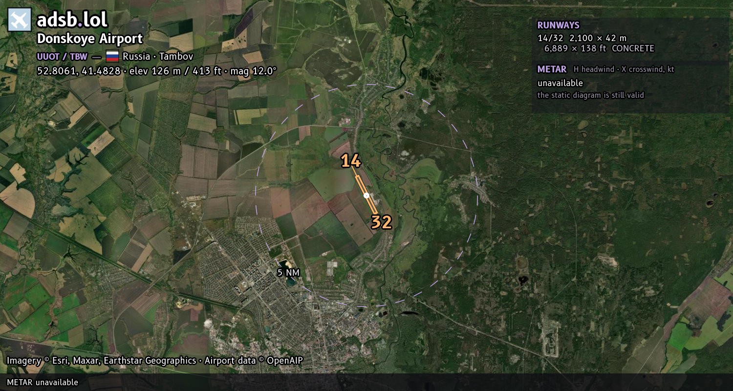 Satellite map with the runway layout of Donskoye Airport (UUOT)