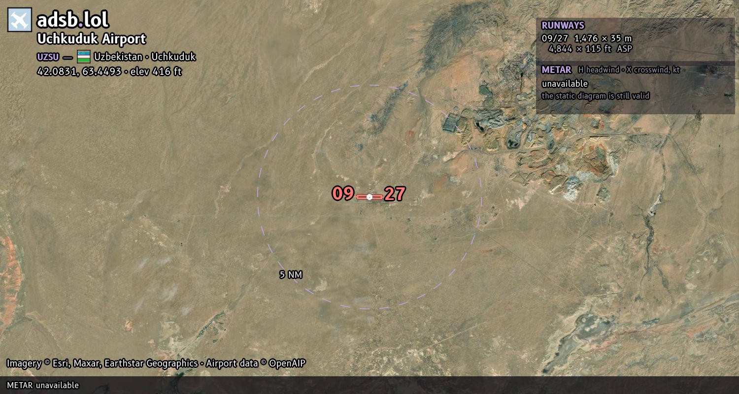 Satellite map with the runway layout of Uchkuduk Airport (UZSU)