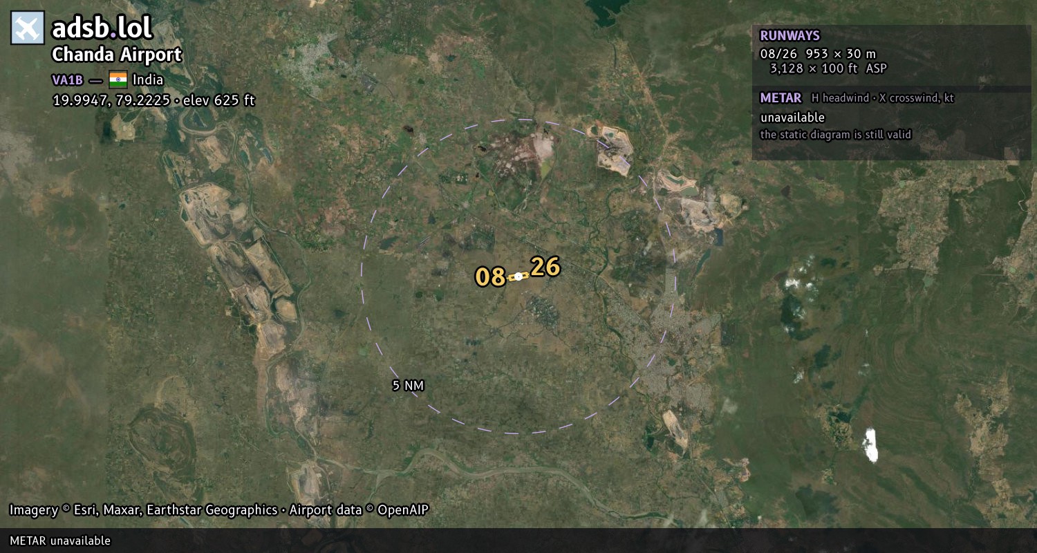 Satellite map with the runway layout of Chanda Airport (VA1B)