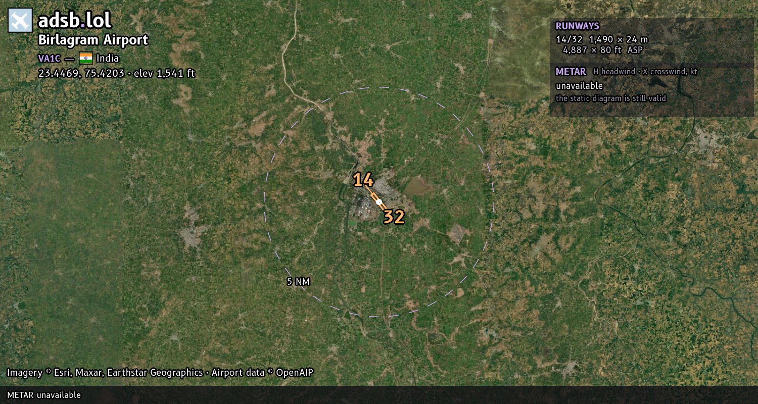 Satellite map with the runway layout of Birlagram Airport (VA1C)