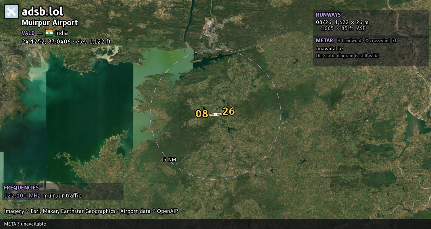 Satellite map with the runway layout of Muirpur Airport (VA1D)