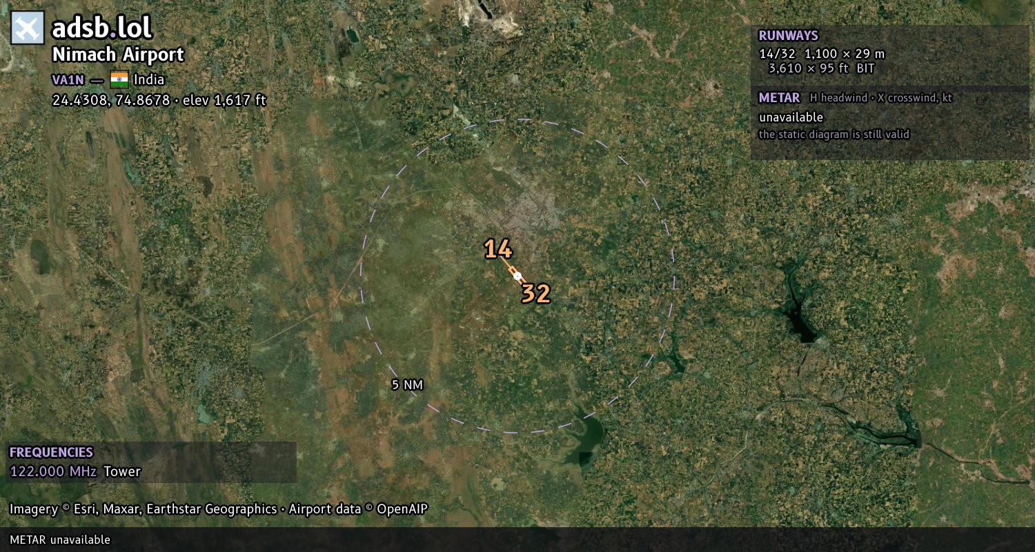 Satellite map with the runway layout of Nimach Airport (VA1N)