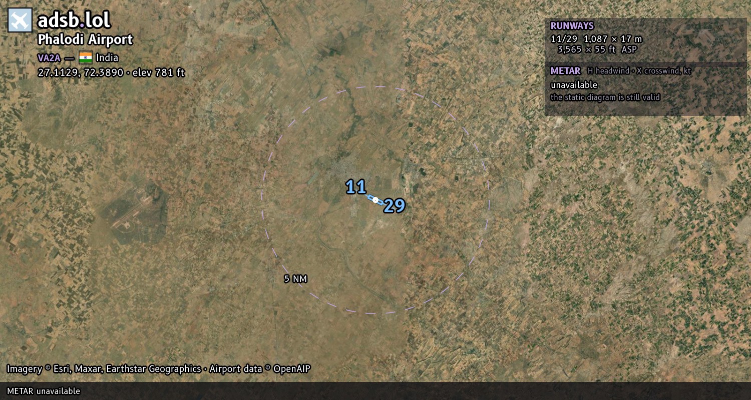 Satellite map with the runway layout of Phalodi Airport (VA2A)