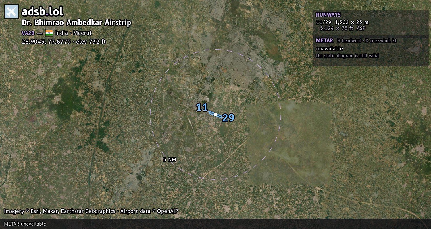 Satellite map with the runway layout of Dr. Bhimrao Ambedkar Airstrip (VA2B)