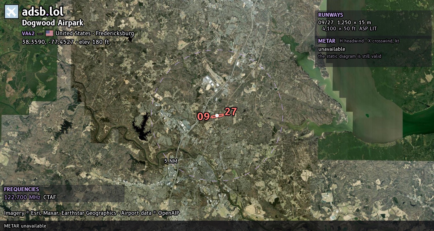 Satellite map with the runway layout of Dogwood Airpark (VA42)