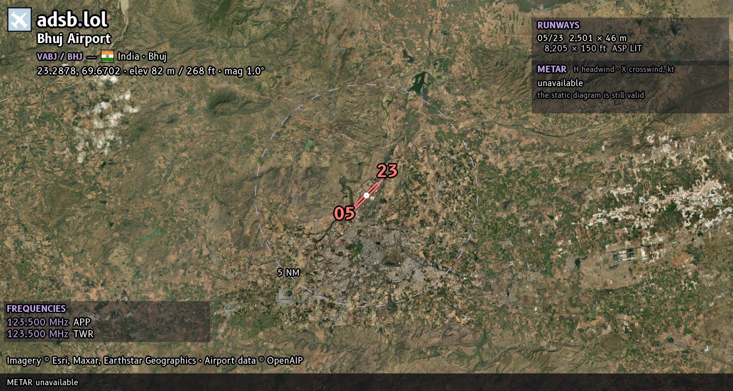 Satellite map with the runway layout of Bhuj Airport (VABJ)