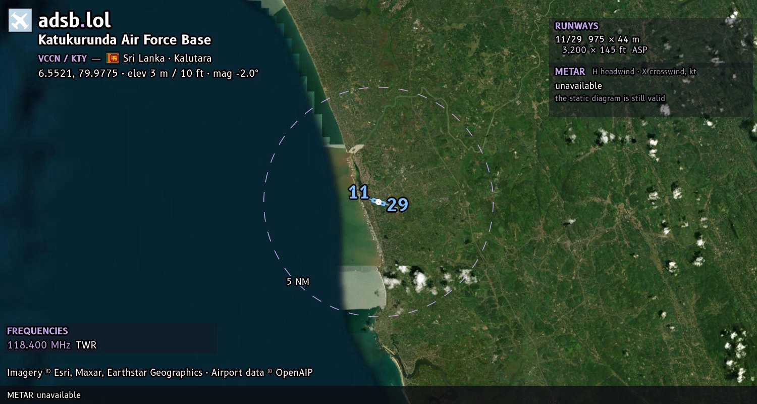 Satellite map with the runway layout of Katukurunda Air Force Base (VCCN)