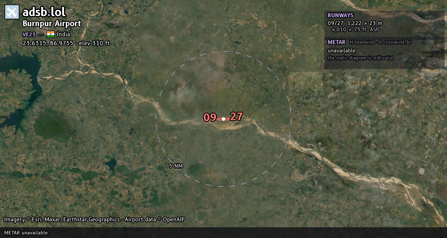 Satellite map with the runway layout of Burnpur Airport (VE23)