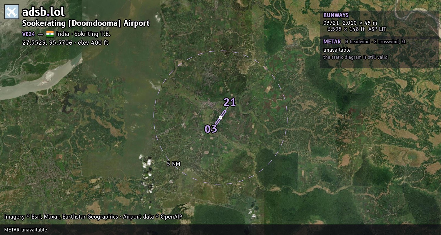 Satellite map with the runway layout of Sookerating (Doomdooma) Airport (VE24)