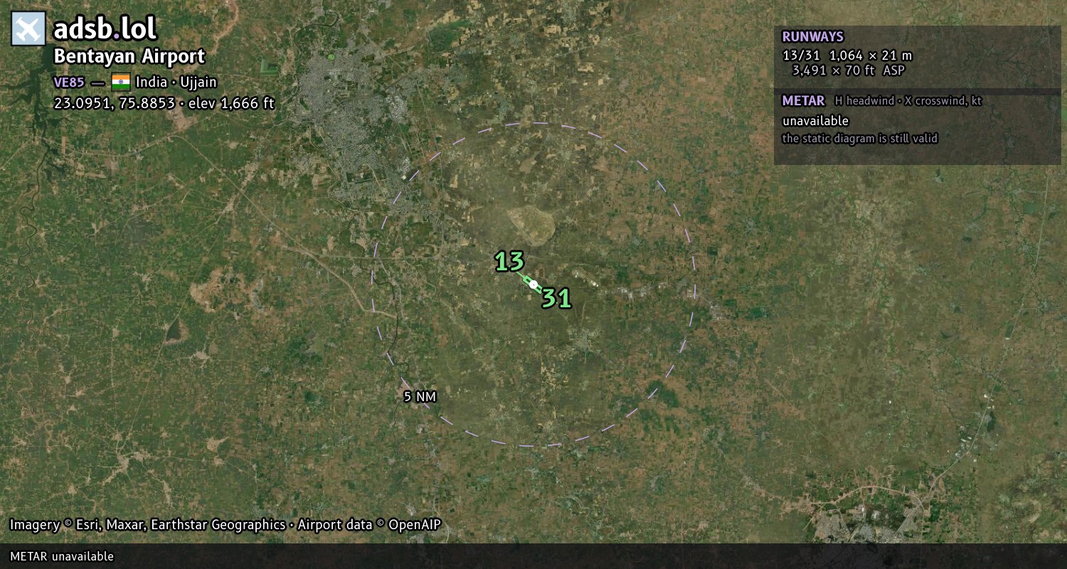 Satellite map with the runway layout of Bentayan Airport (VE85)