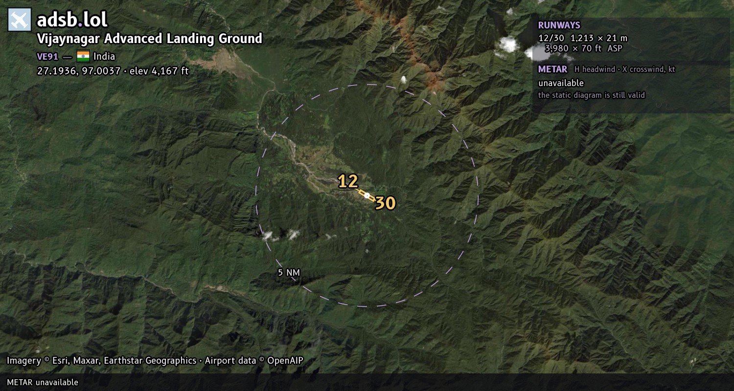 Satellite map with the runway layout of Vijaynagar Advanced Landing Ground (VE91)