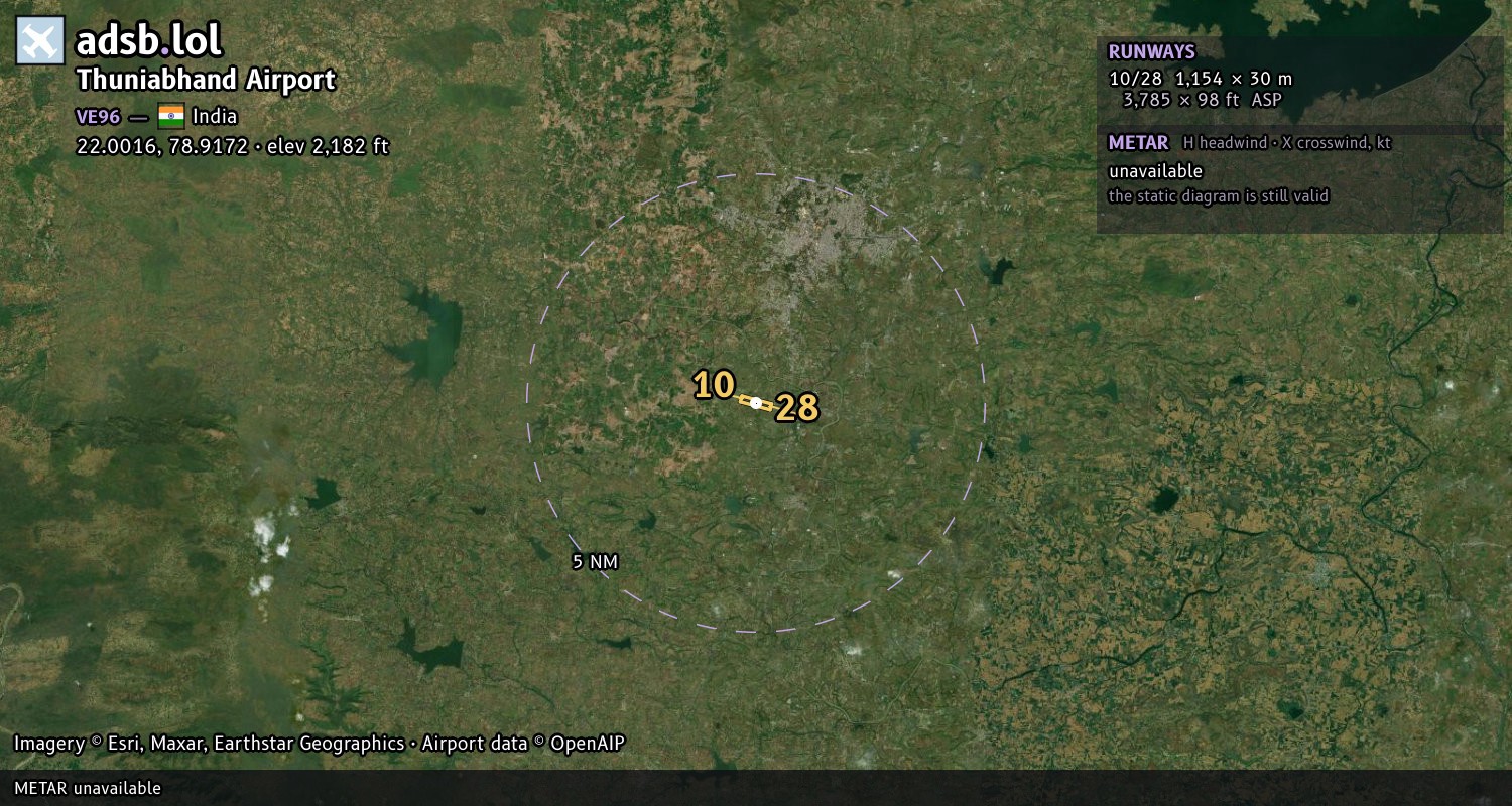 Satellite map with the runway layout of Thuniabhand Airport (VE96)