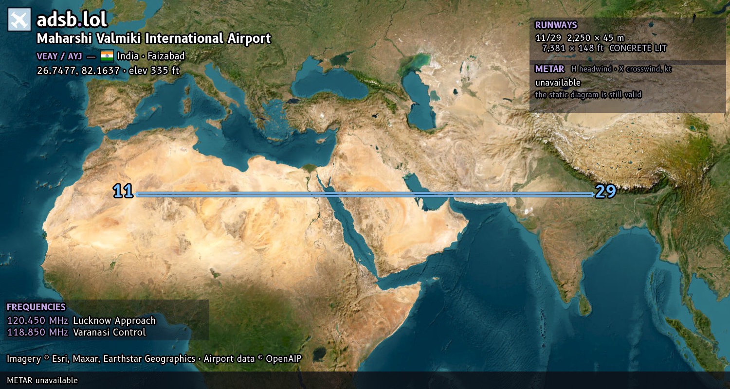 Satellite map with the runway layout of Maharshi Valmiki International Airport (VEAY)