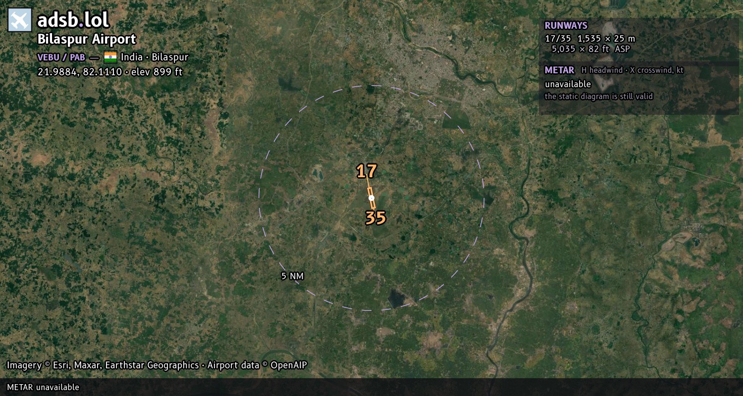 Satellite map with the runway layout of Bilaspur Airport (VEBU)