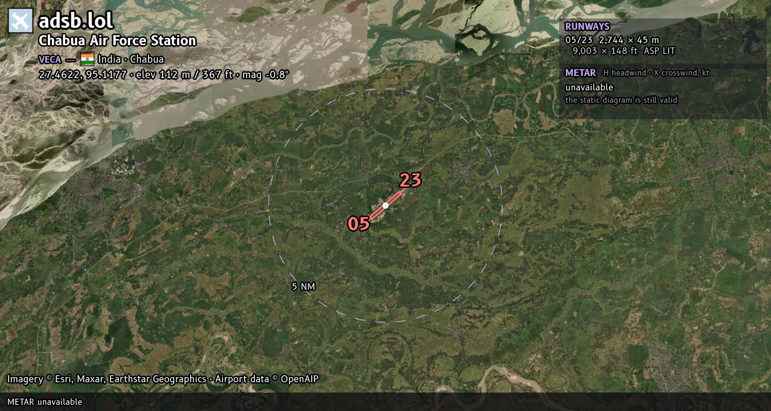 Satellite map with the runway layout of Chabua Air Force Station (VECA)