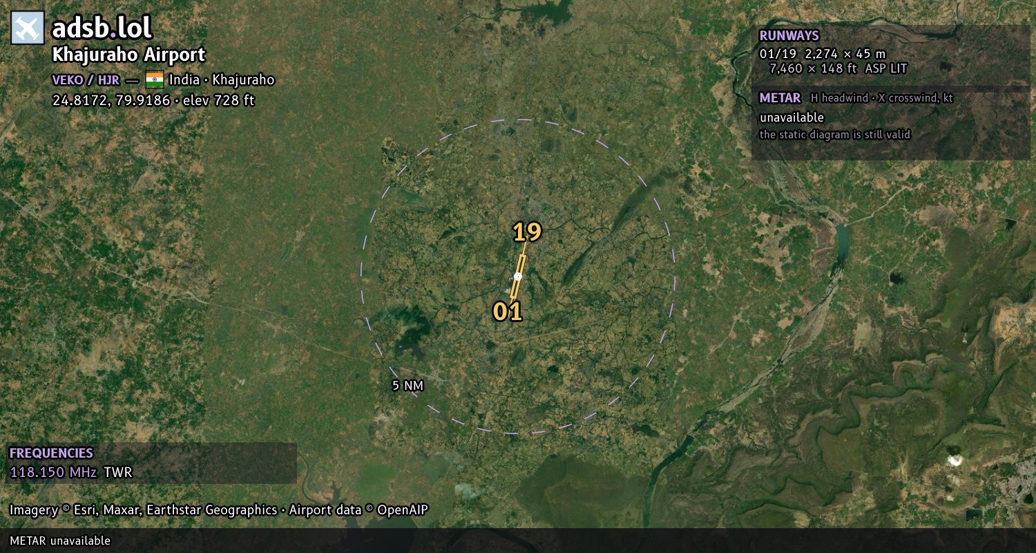 Satellite map with the runway layout of Khajuraho Airport (VEKO)