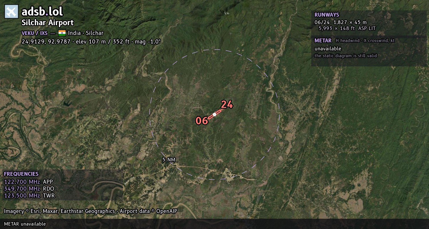 Satellite map with the runway layout of Silchar Airport (VEKU)