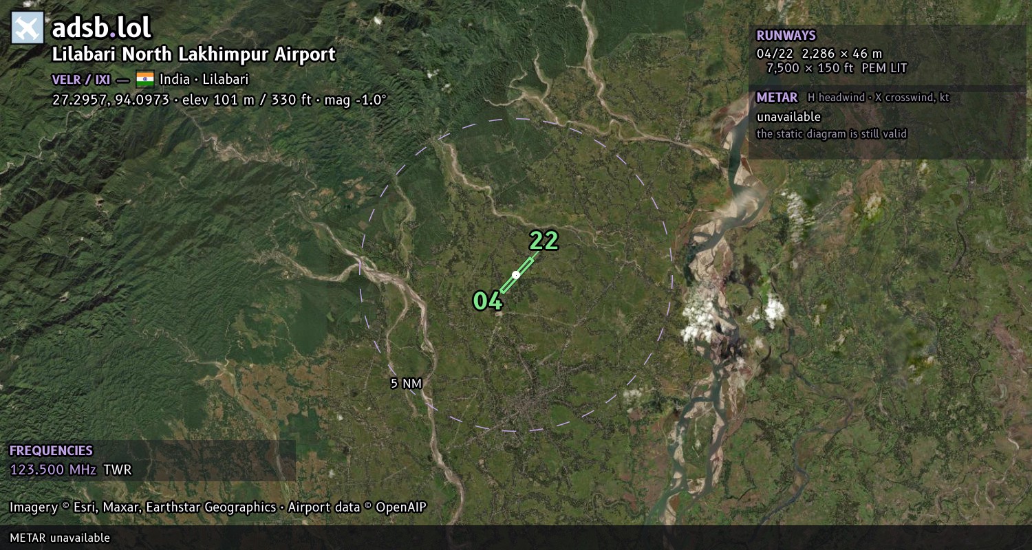 Satellite map with the runway layout of Lilabari North Lakhimpur Airport (VELR)