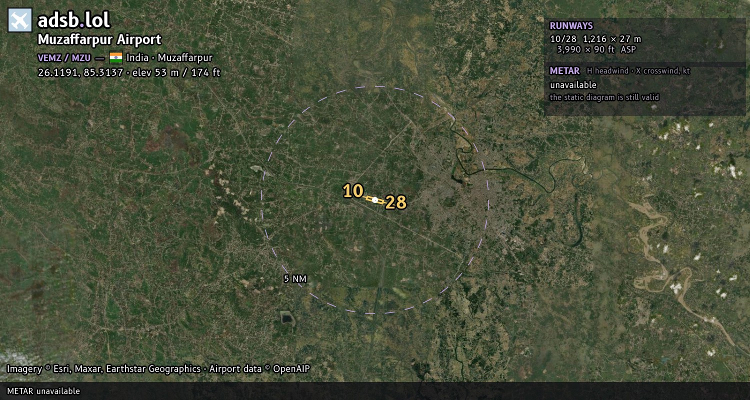 Satellite map with the runway layout of Muzaffarpur Airport (VEMZ)