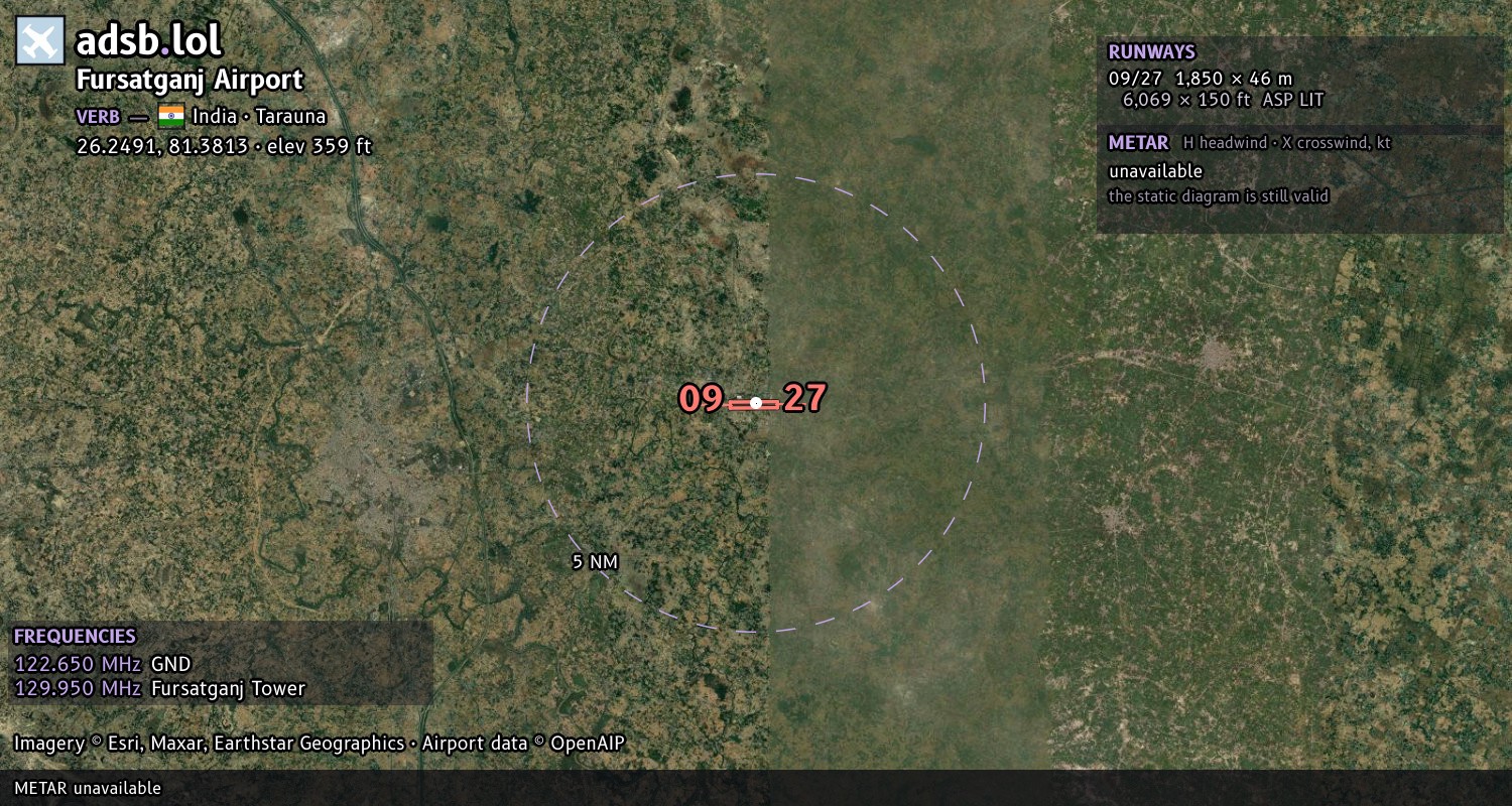 Satellite map with the runway layout of Fursatganj Airport (VERB)
