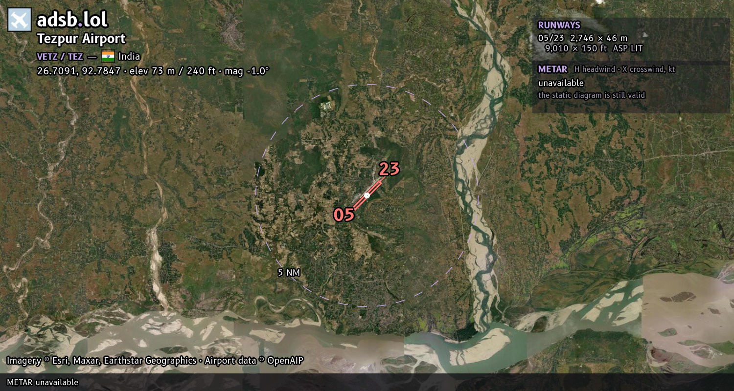 Satellite map with the runway layout of Tezpur Airport (VETZ)
