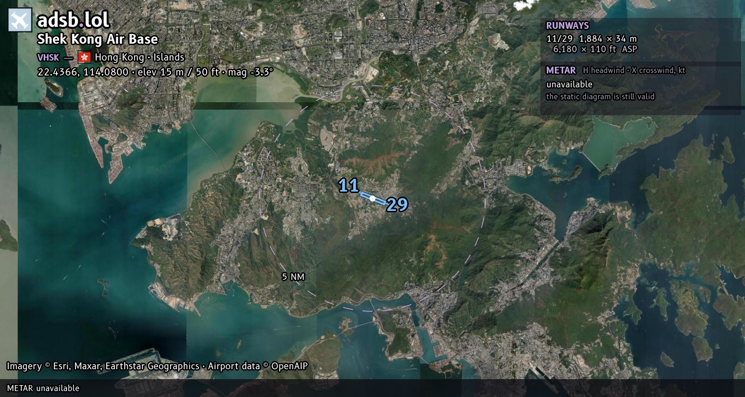 Satellite map with the runway layout of Shek Kong Air Base (VHSK)