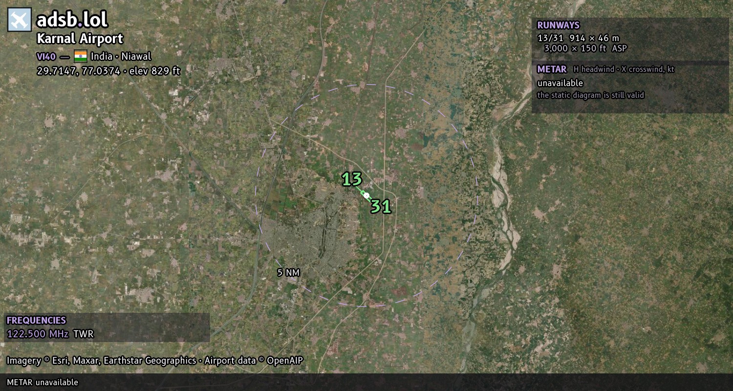 Satellite map with the runway layout of Karnal Airport (VI40)