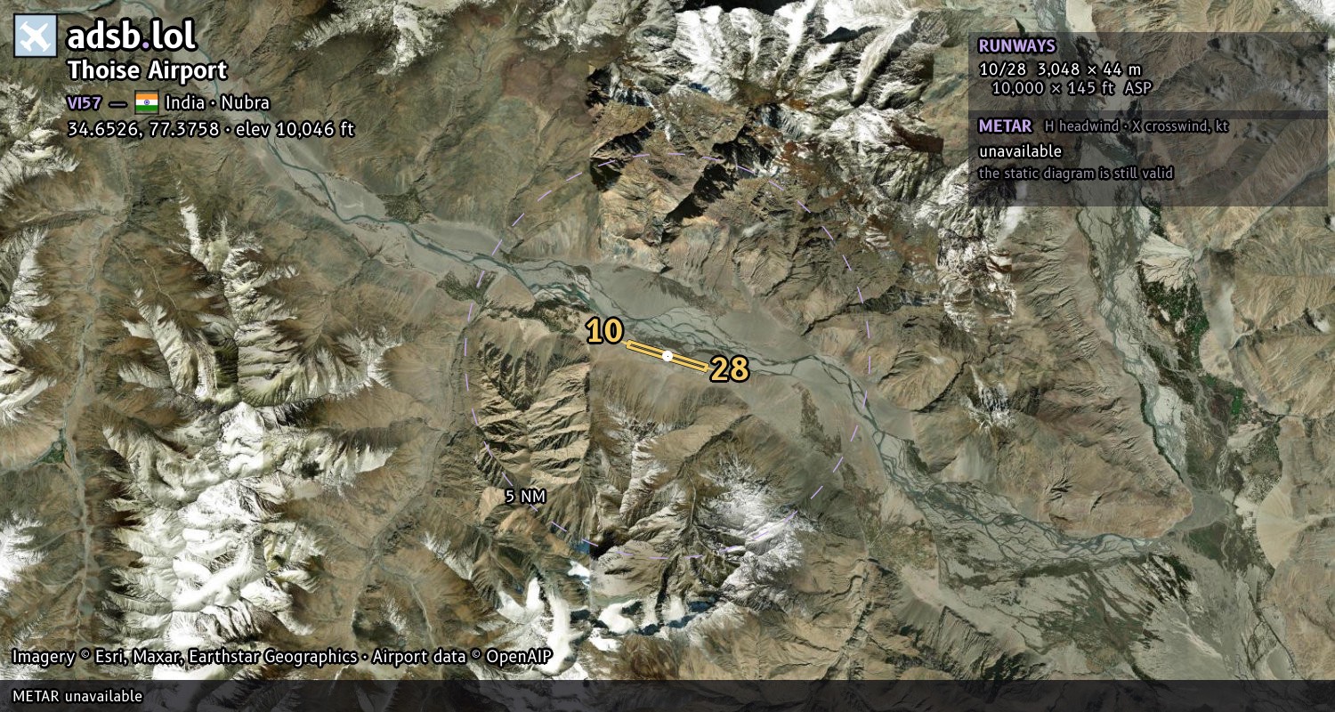 Satellite map with the runway layout of Thoise Airport (VI57)