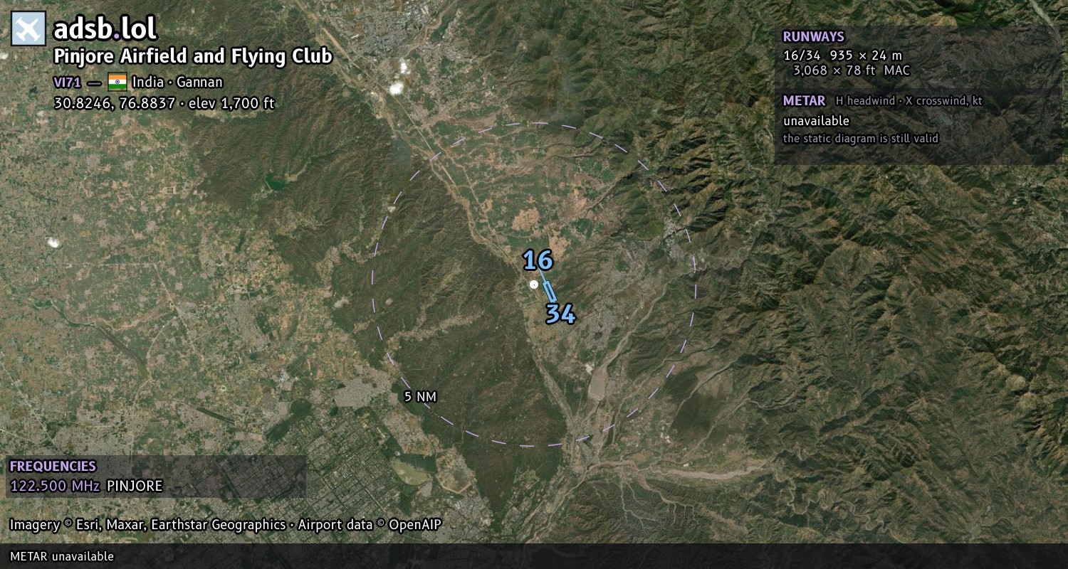 Satellite map with the runway layout of Pinjore Airfield and Flying Club (VI71)