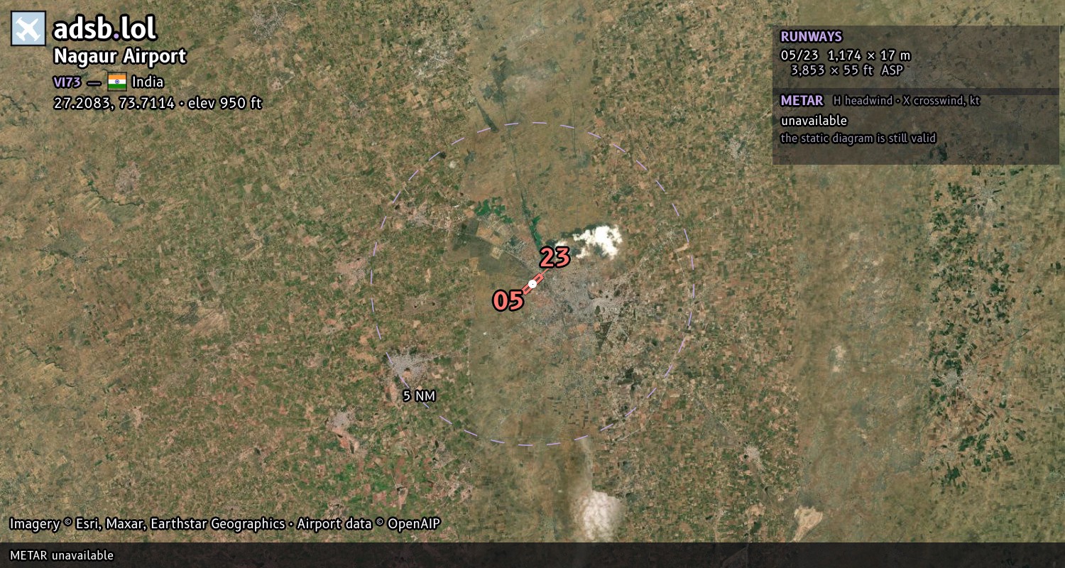 Satellite map with the runway layout of Nagaur Airport (VI73)