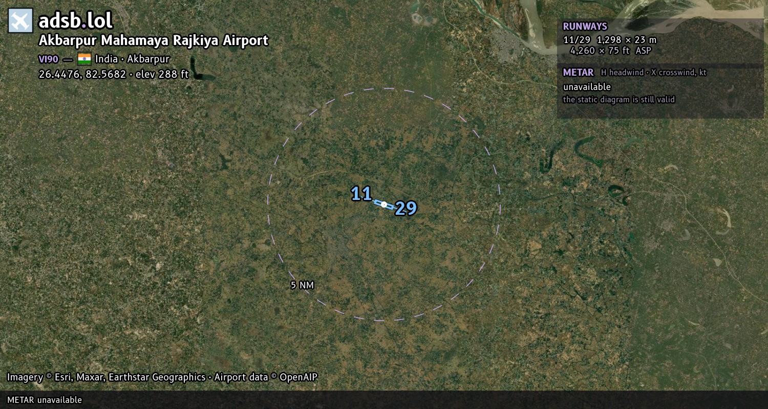 Satellite map with the runway layout of Akbarpur Mahamaya Rajkiya Airport (VI90)