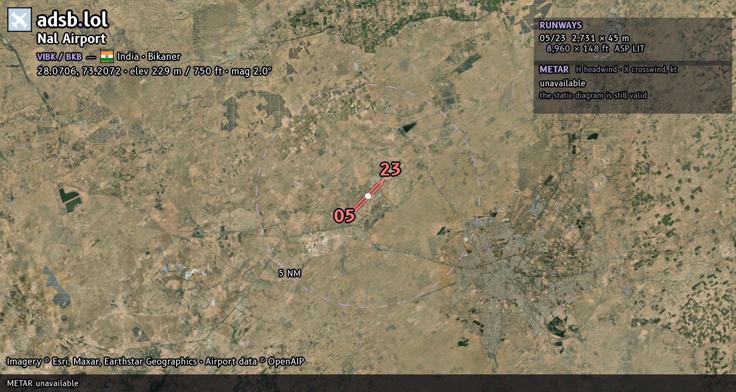 Satellite map with the runway layout of Nal Airport (VIBK)