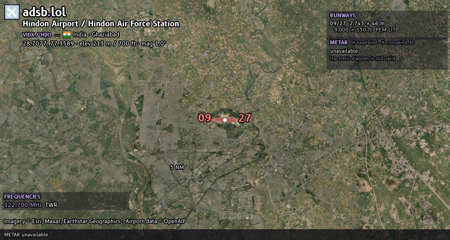 Satellite map with the runway layout of Hindon Airport / Hindon Air Force Station (VIDX)
