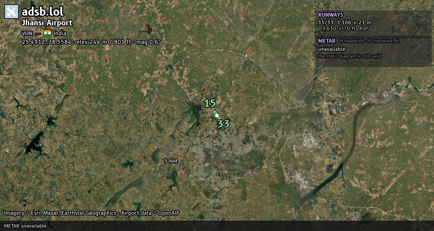 Satellite map with the runway layout of Jhansi Airport (VIJN)