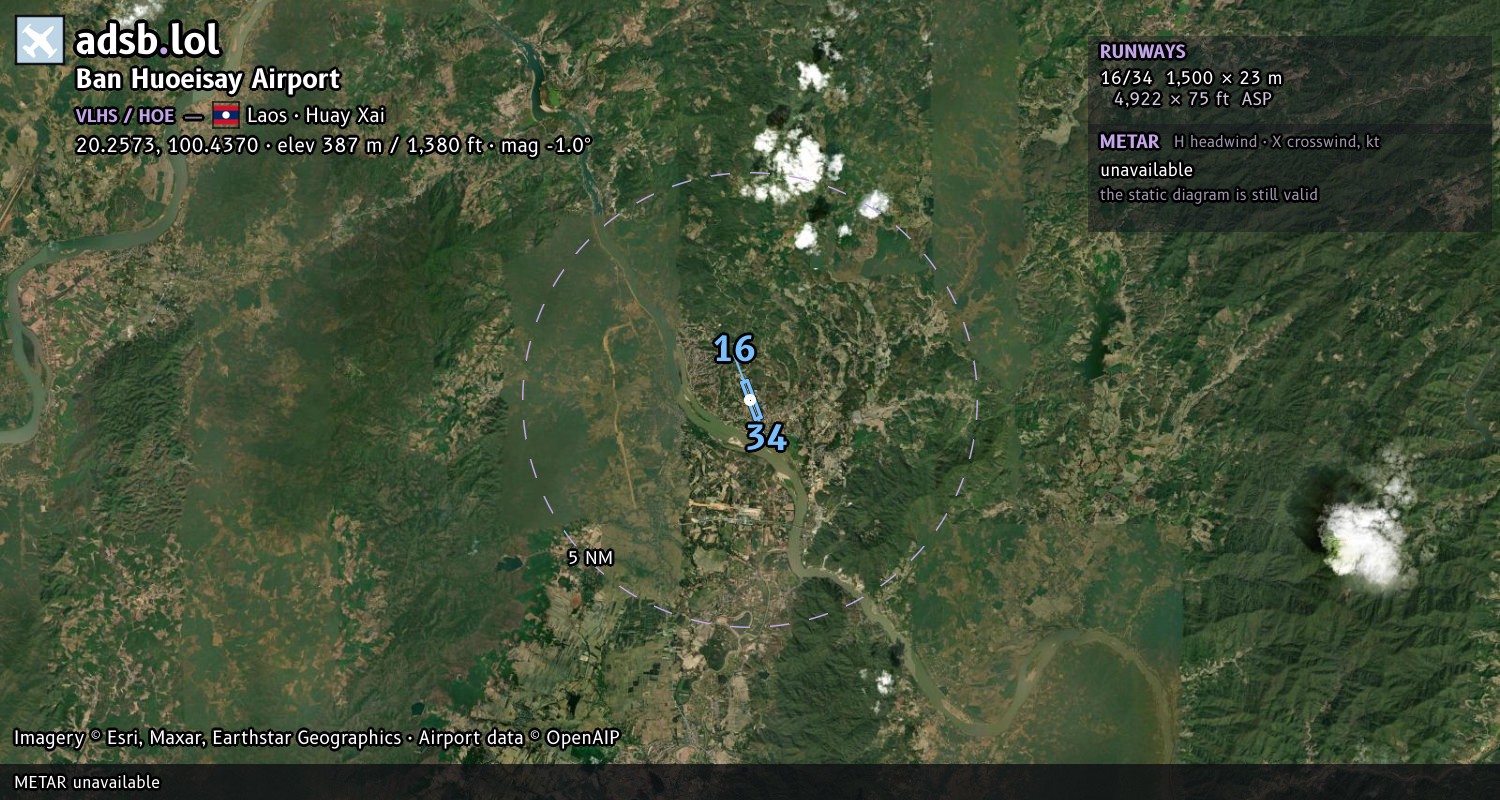 Satellite map with the runway layout of Ban Huoeisay Airport (VLHS)
