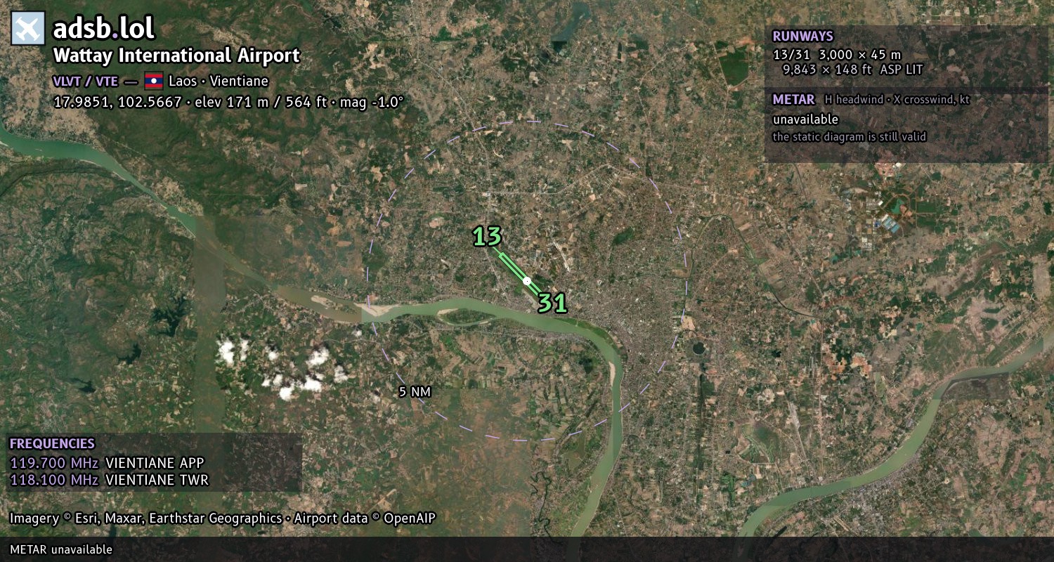 Satellite map with the runway layout of Wattay International Airport (VLVT)