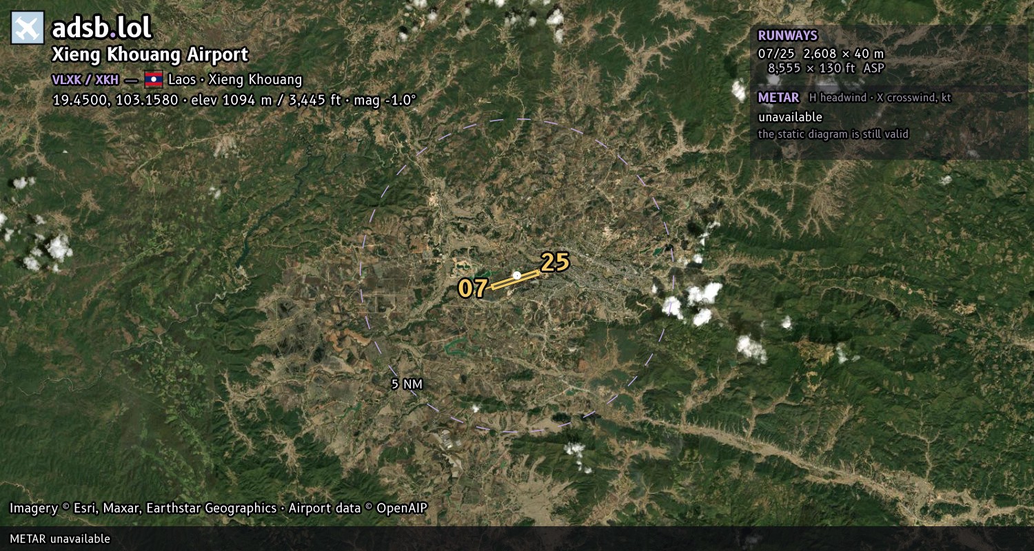 Satellite map with the runway layout of Xieng Khouang Airport (VLXK)