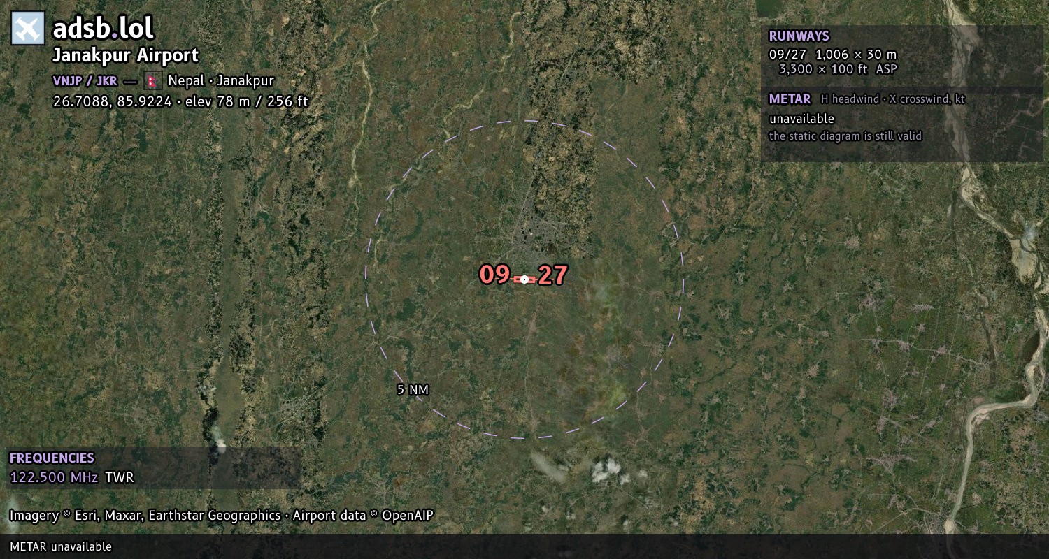Satellite map with the runway layout of Janakpur Airport (VNJP)