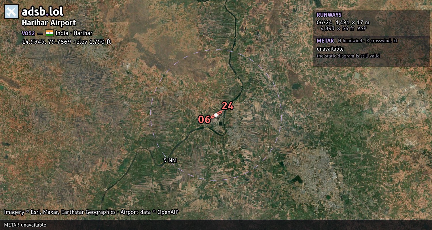 Satellite map with the runway layout of Harihar Airport (VO52)