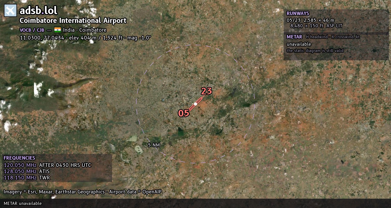 Satellite map with the runway layout of Coimbatore International Airport (VOCB)