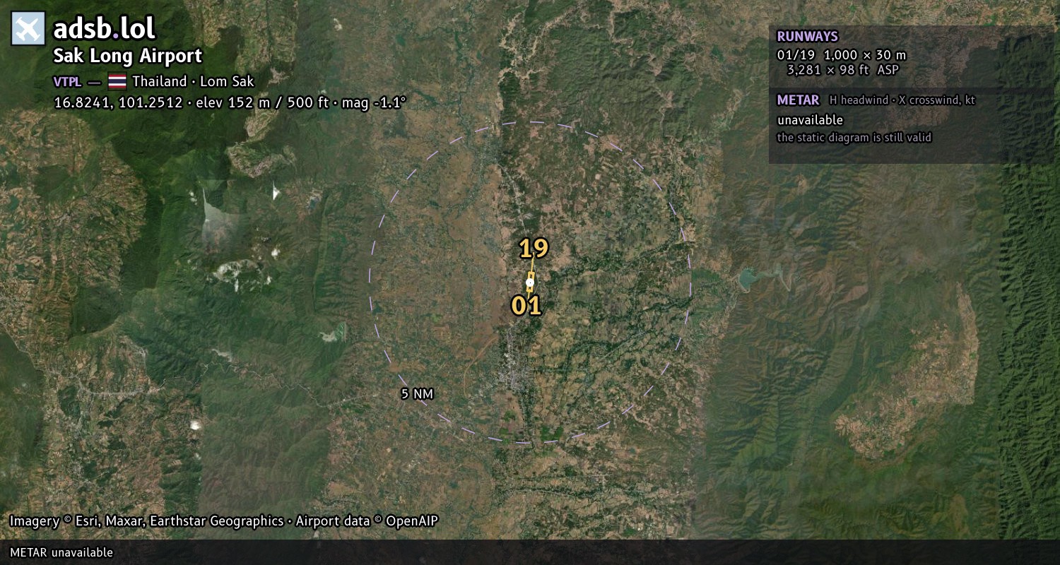 Satellite map with the runway layout of Sak Long Airport (VTPL)