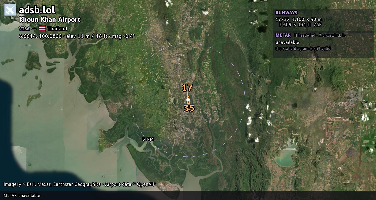 Satellite map with the runway layout of Khoun Khan Airport (VTSA)