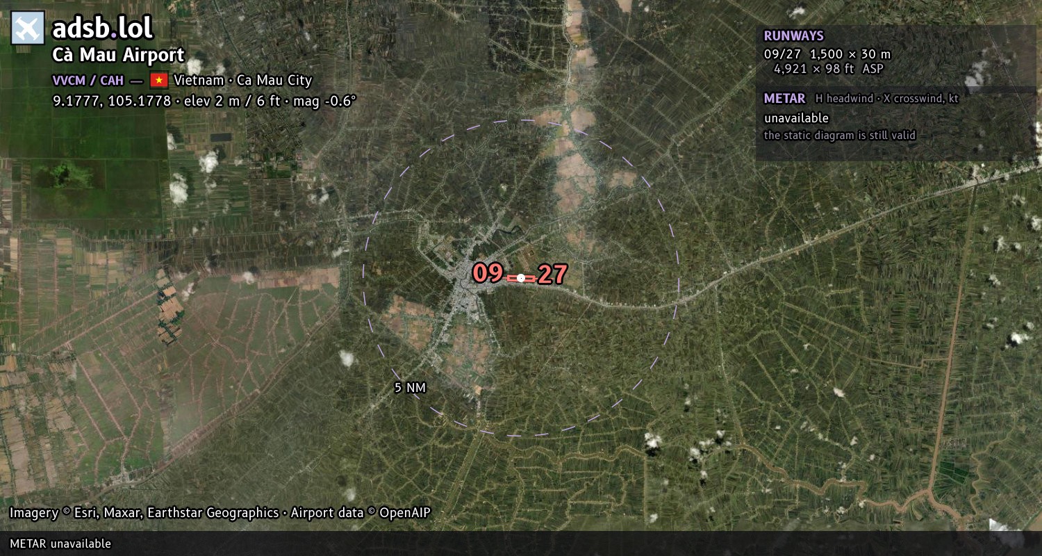 Satellite map with the runway layout of Cà Mau Airport (VVCM)