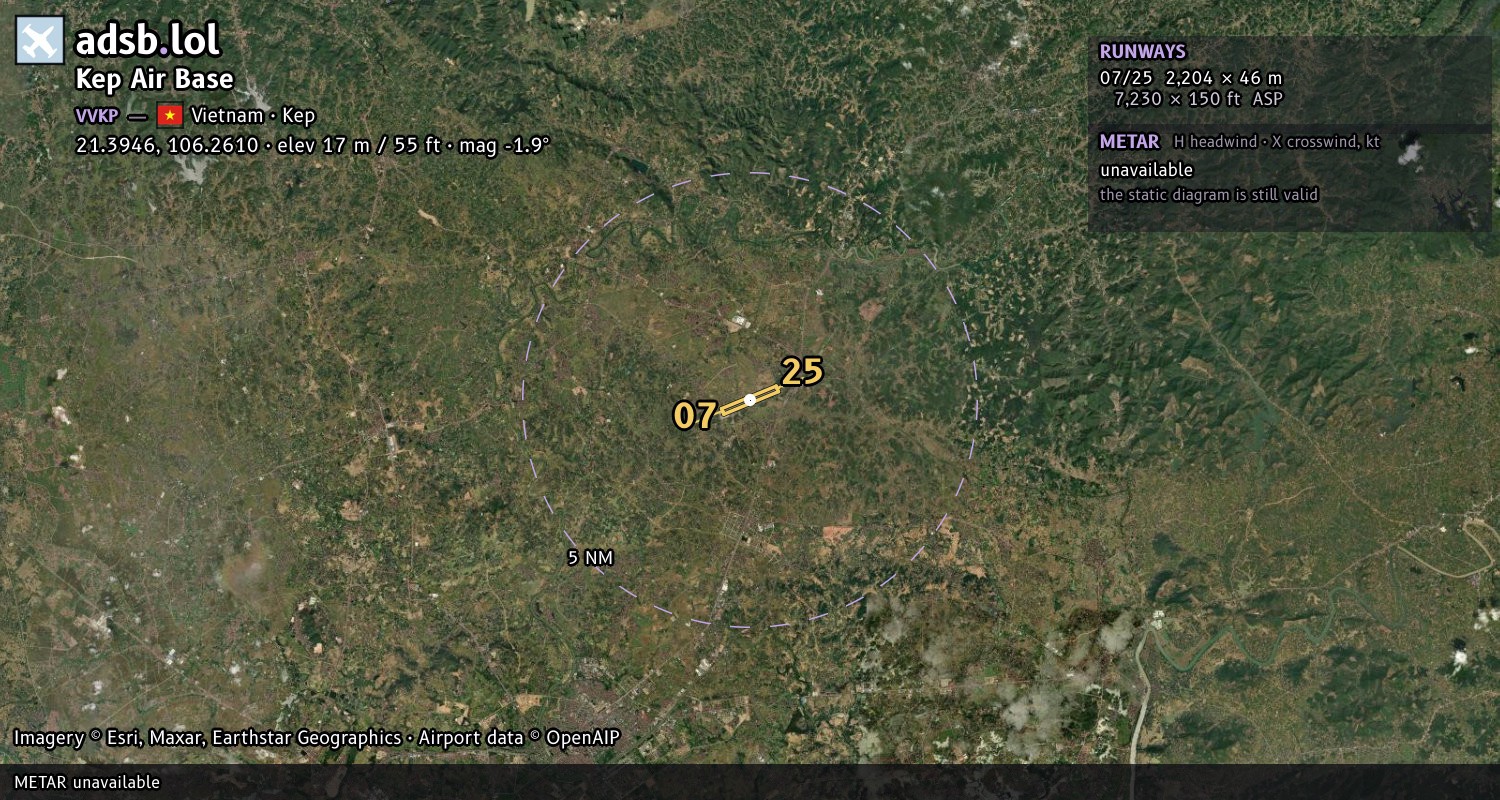 Satellite map with the runway layout of Kep Air Base (VVKP)