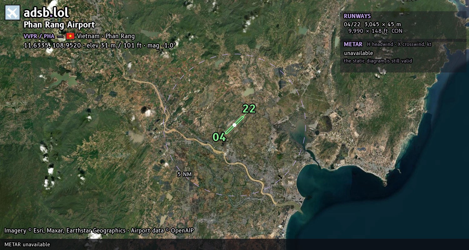 Satellite map with the runway layout of Phan Rang Airport (VVPR)