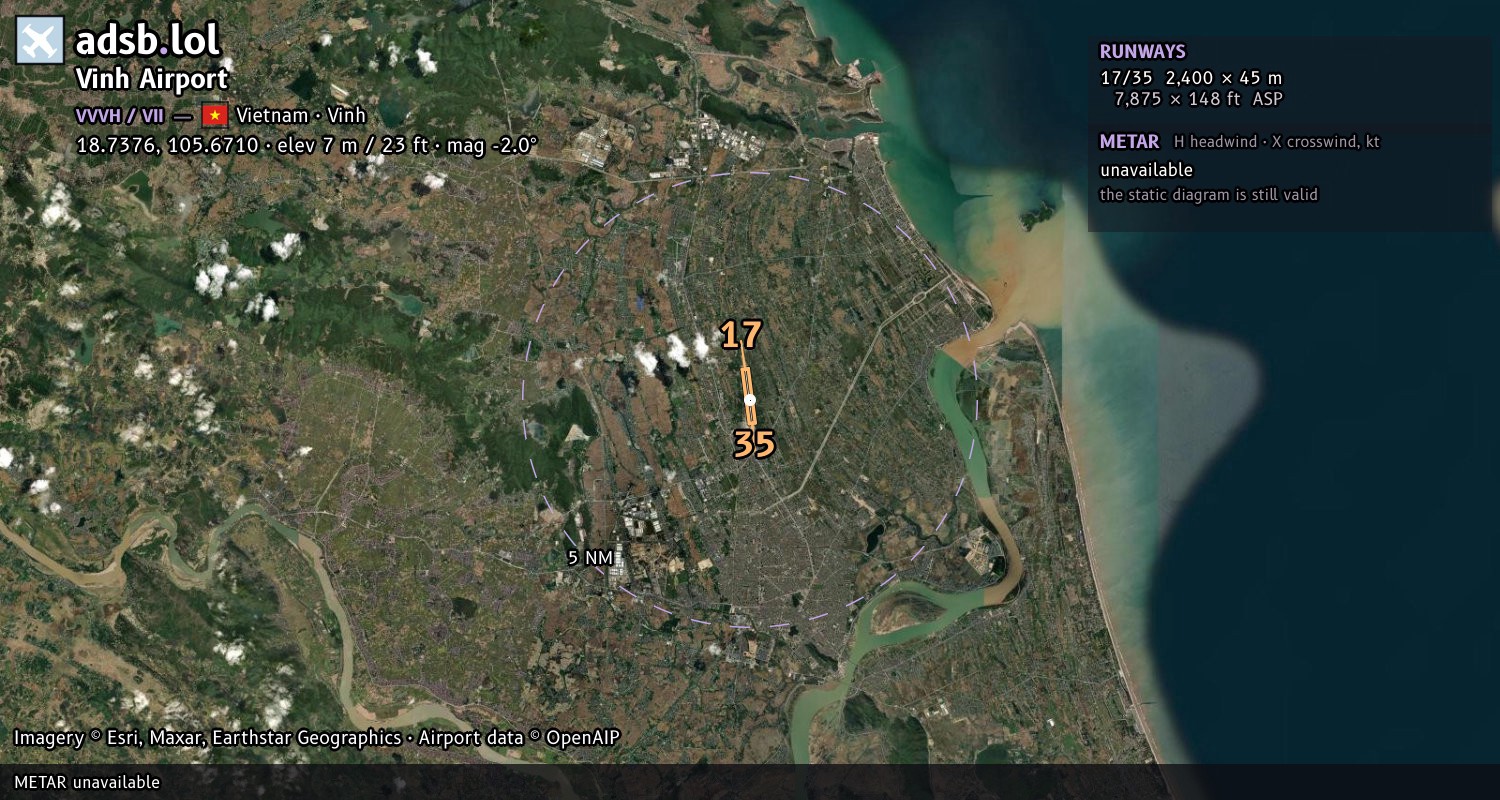 Satellite map with the runway layout of Vinh Airport (VVVH)